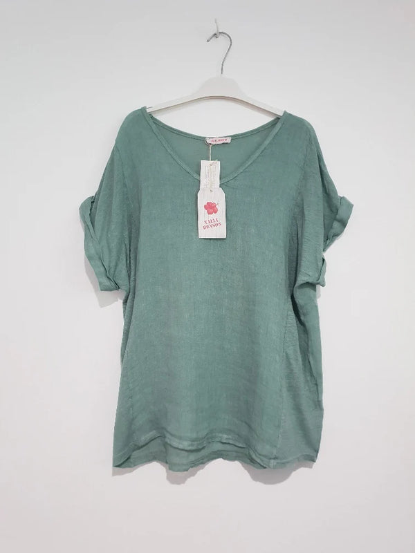 No Band TShirt Italian Linen - Duck Egg - OS