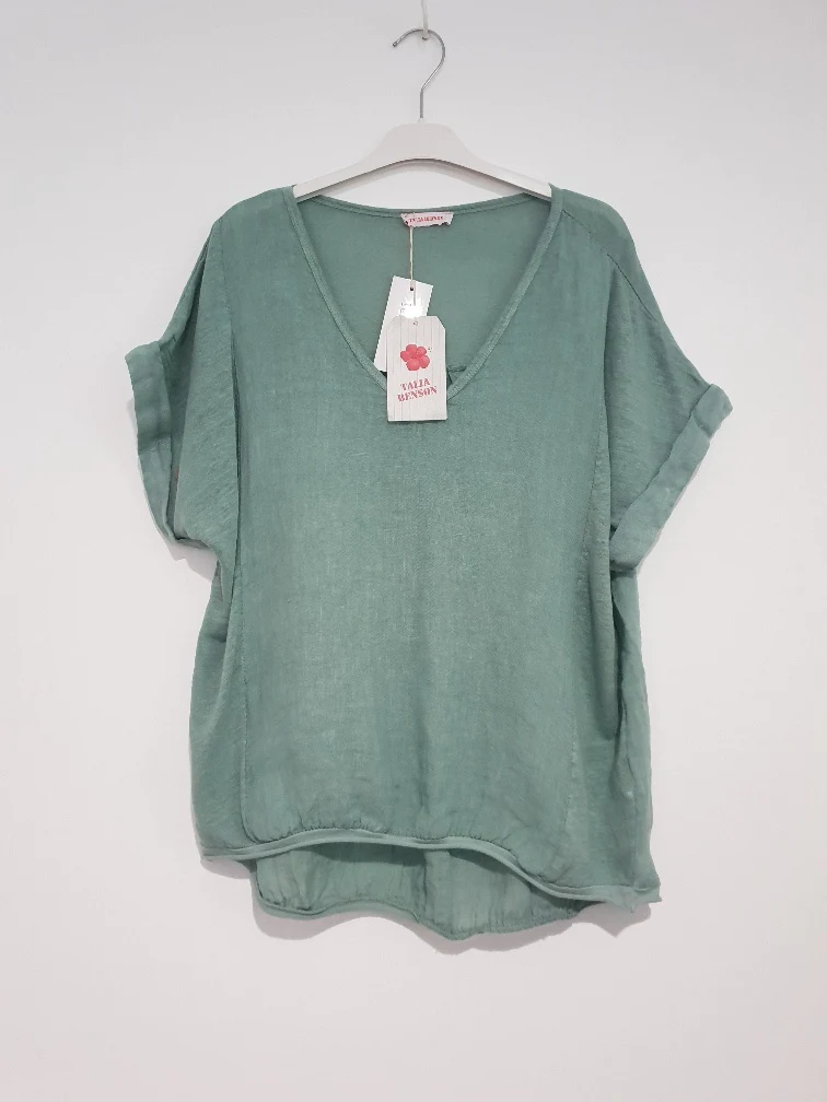 Plain Italian Linen T Shirt - Duck Egg - OS