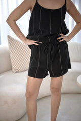 Fundamental Linen Shorts - Black w' White Fine Stripe