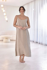 Fundamental Midi Linen Slip Dress -  Natural