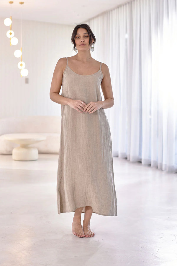 Fundamental Midi Linen Slip Dress -  Natural