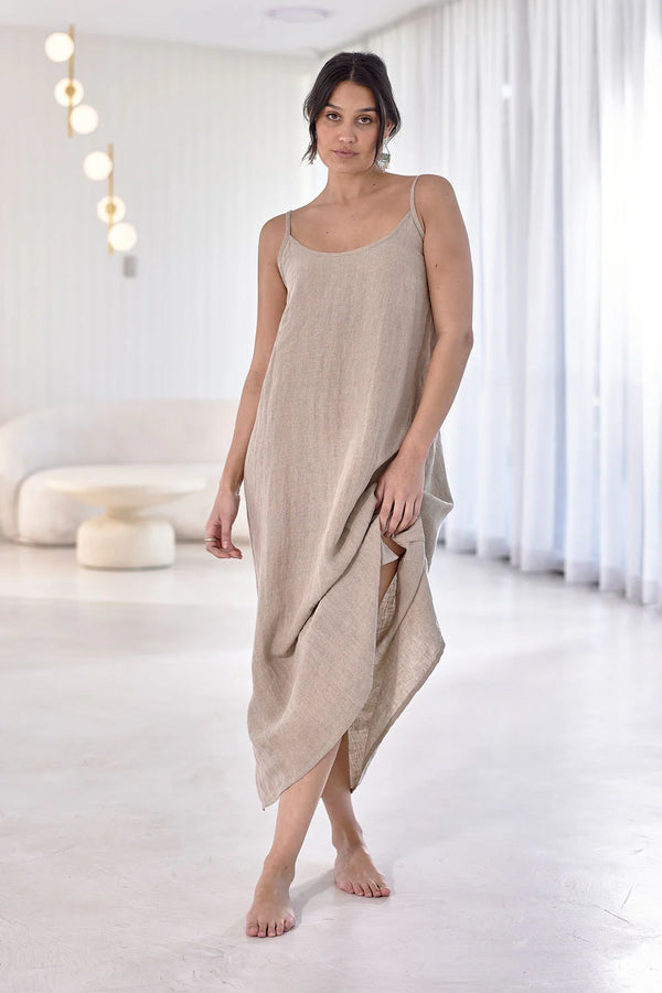 Fundamental Midi Linen Slip Dress -  Natural