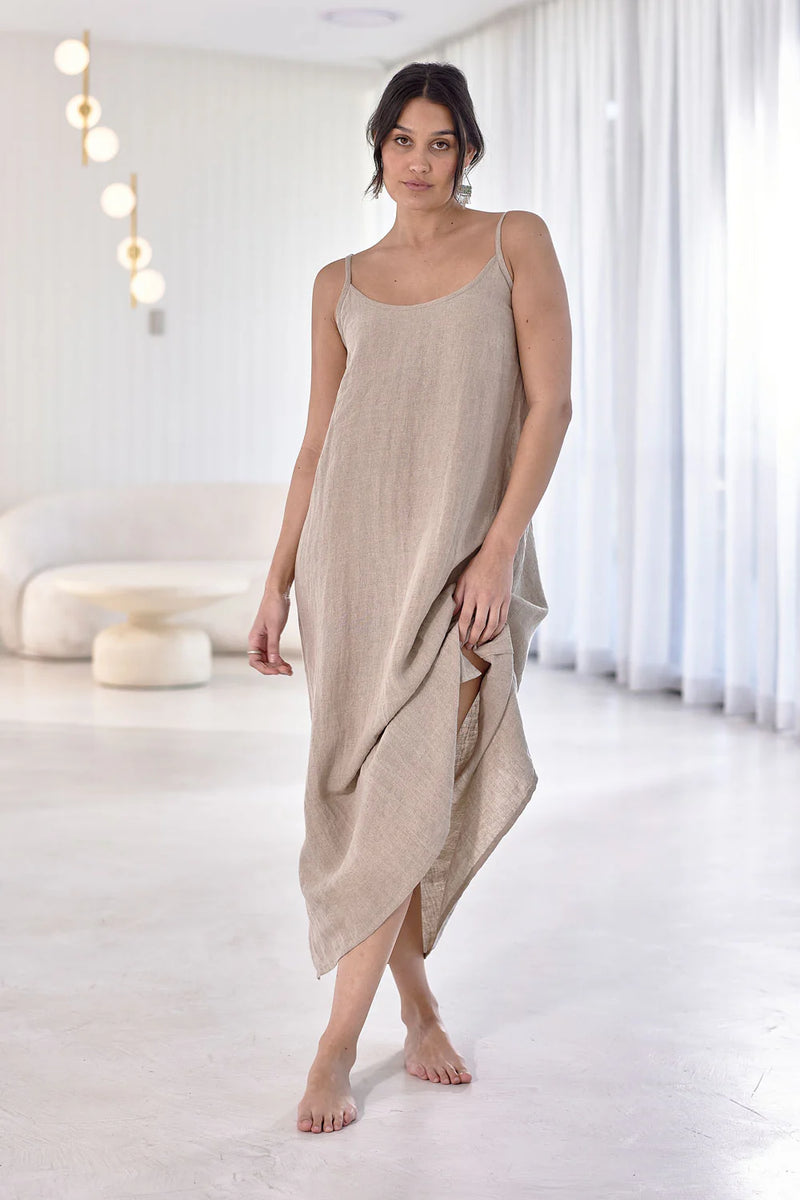 Fundamental Midi Linen Slip Dress -  Natural
