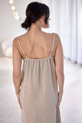 Fundamental Midi Linen Slip Dress -  Natural