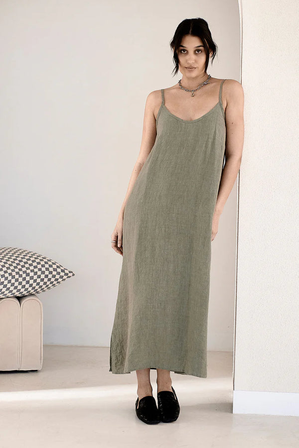 Fundamental Midi Linen Slip Dress -  Pistachio