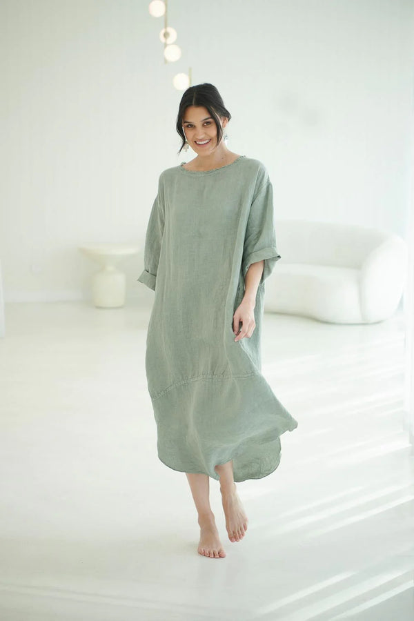 The Malle Linen Dress - Pistachio