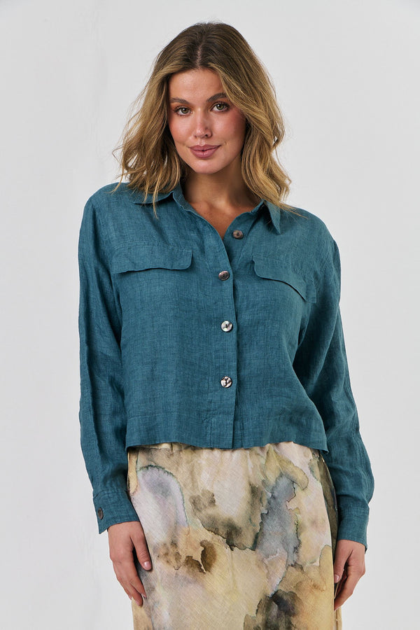 Cropped Linen Jacket - Eucalyptus