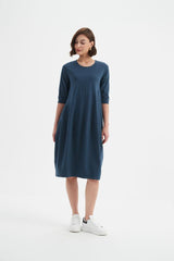Diagonal Seam Winter Dress - Deep Ocean
