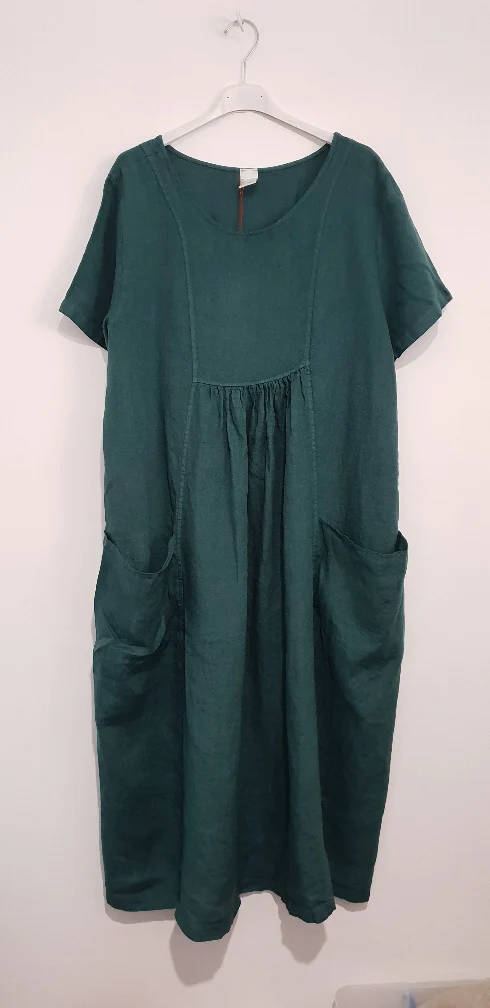 Montaigne Linen Dress with Deep Pockets - Forest Green