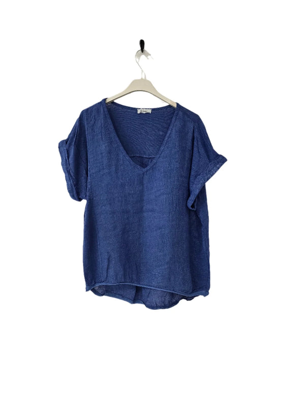 No Band TShirt Italian Linen - Sapphire