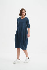 Diagonal Seam Winter Dress - Deep Ocean