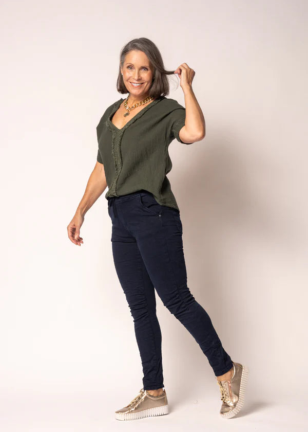 Haleigh Linen Top in Khaki