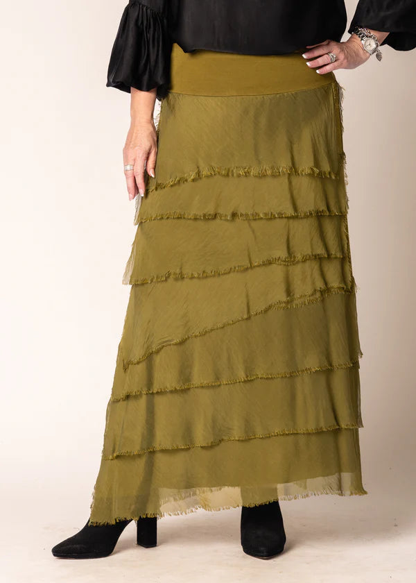 Fifi Silk Skirt in Green Olive