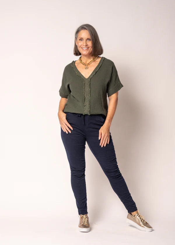 Haleigh Linen Top in Khaki