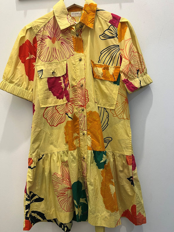 Florent Button Dress - Yellow
