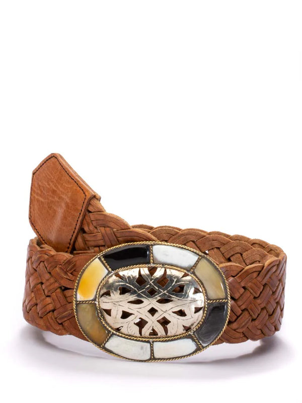 Ibiza Belt Oval Bone Filigree Buckle - Tan