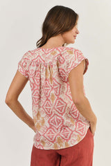 Linen Top with Sleeve - Ikat