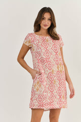 Linen Dress with Sleeve - Ikat