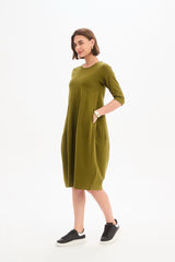 Diagonal Seam Winter Dress - Khaki