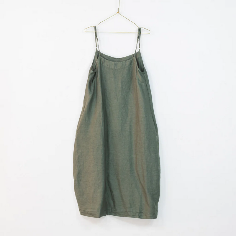 Linen Summer Slip Tulip Dress - Khaki