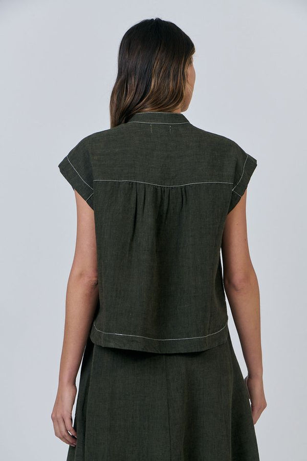 Crew Neck Linen Top - Licorice
