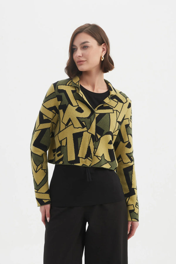 Letterbox Zip Cardigan - Green Letterbox Block Print