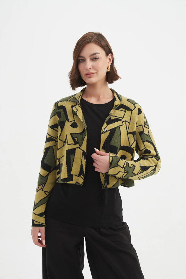 Letterbox Zip Cardigan - Green Letterbox Block Print