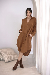 Linen Shirt Dress Nutmeg