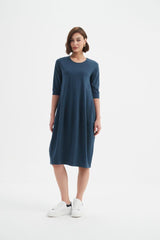 Diagonal Seam Winter Dress - Deep Ocean