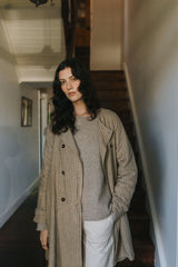 Berg French Linen Collarless Peacoat - Brown Check