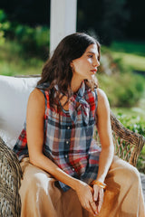 Montaigne Cara Linen Top - Multi Check