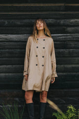 Berg French Linen Collarless Peacoat - Camel