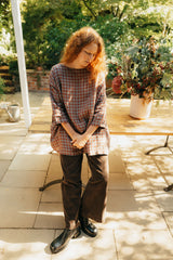 French Linen Tunic Top - Red Check