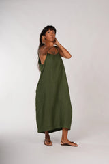 Tulipe Linen Slip Dress - Forest Green
