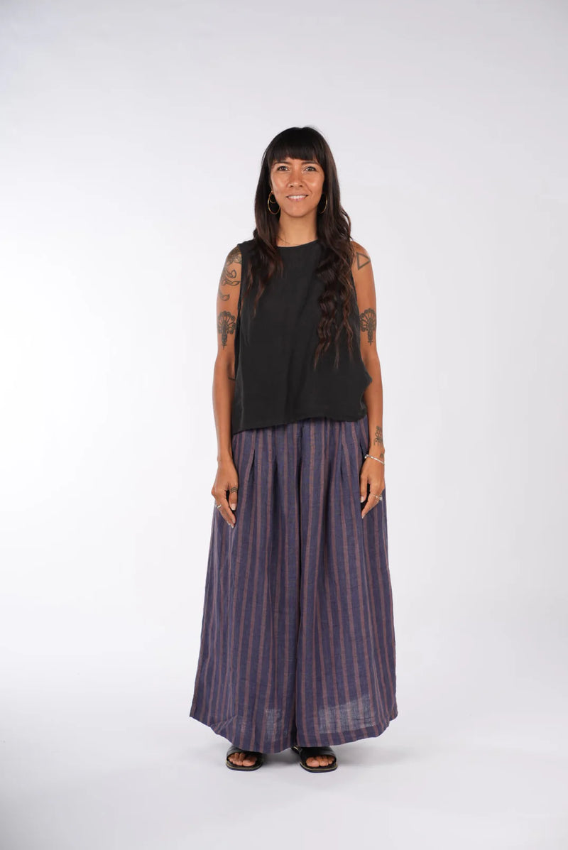 Montaigne French Linen Gathered Stripe Pants