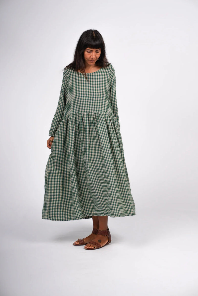 Montaigne Green Gingham Linen Dress