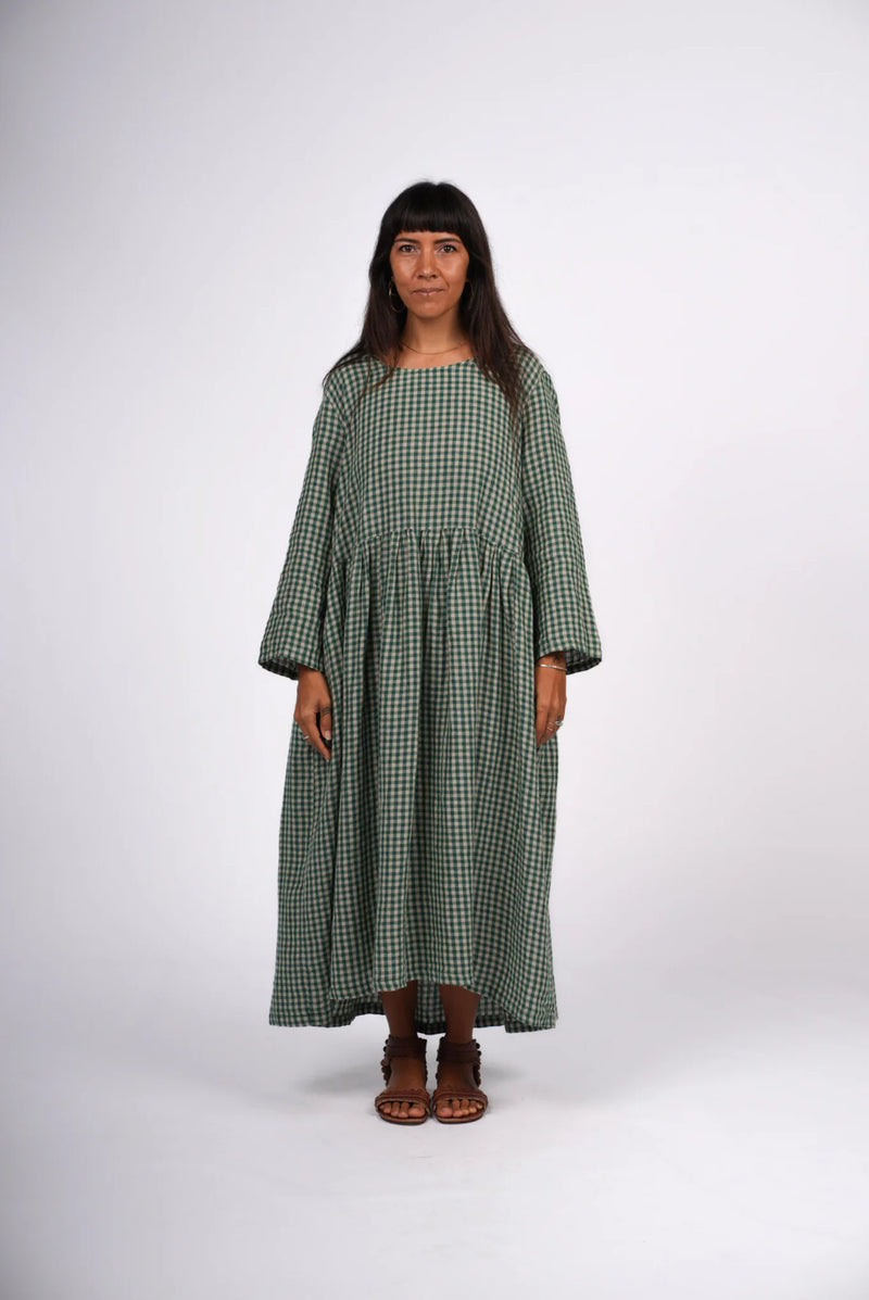 Montaigne Green Gingham Linen Dress