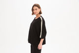 Oversized 3/4 Stripe Sleeve Tee - Black/Cream Stripe