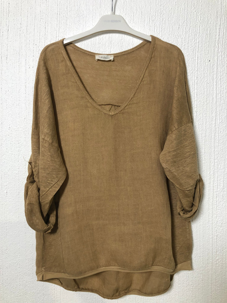 Frederic Linen Tshirt with Sleeves - Ocre
