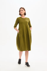 Diagonal Seam Winter Dress - Khaki