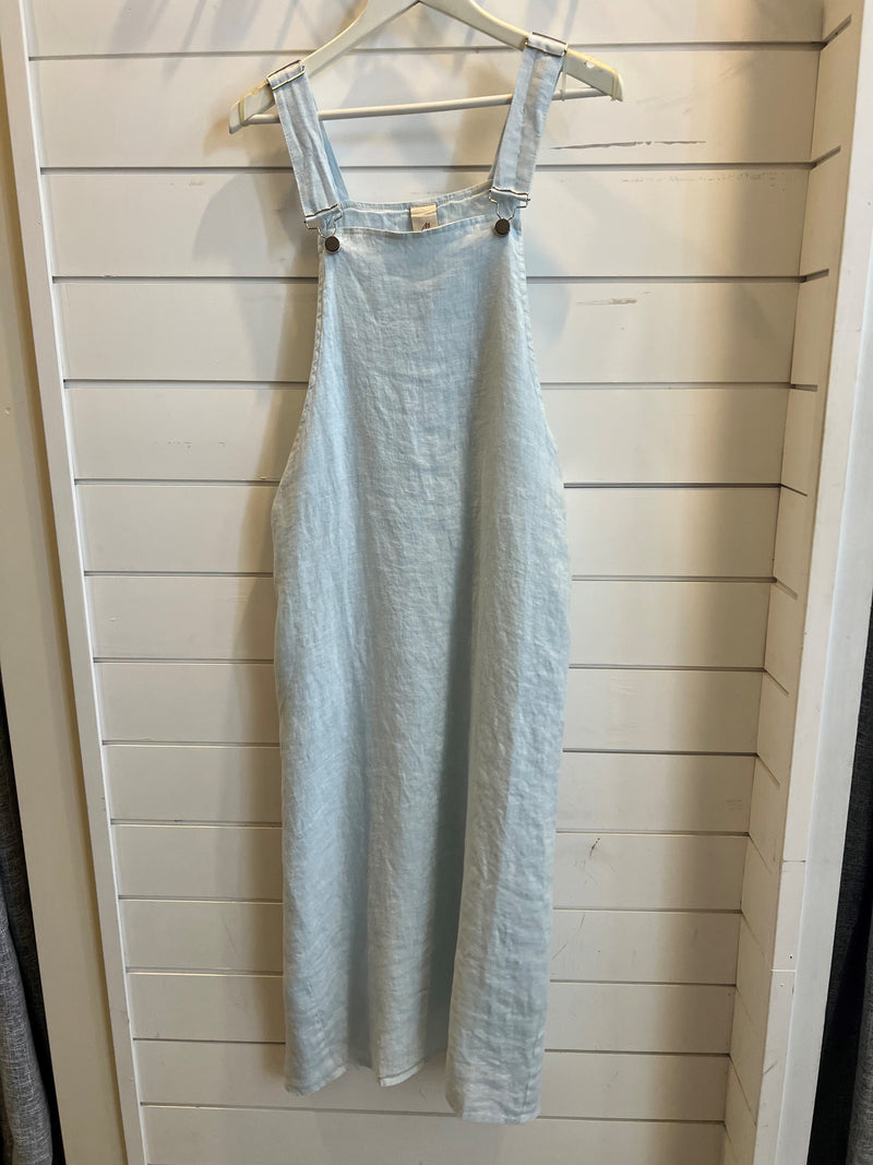 Montaigne Linen Overall Style Midi Dress - Pale Blue