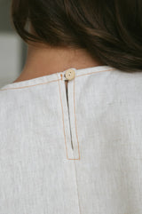 Parker Dress - Natural Thick Linen with Stitching