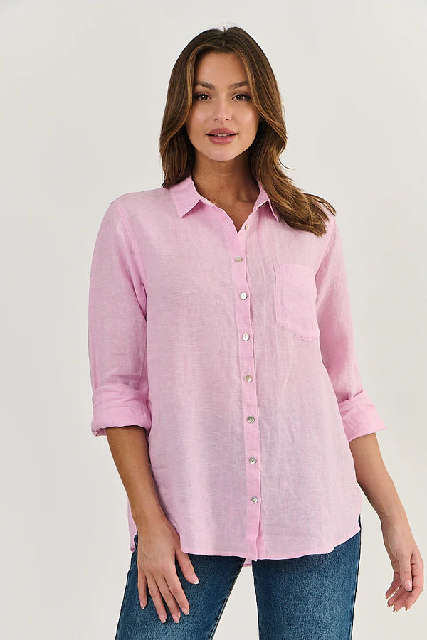 Linen Boyfriend Shirt - Rayure Pastel