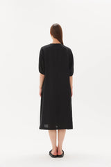 Puff Sleeve Gather Front Dress - Black