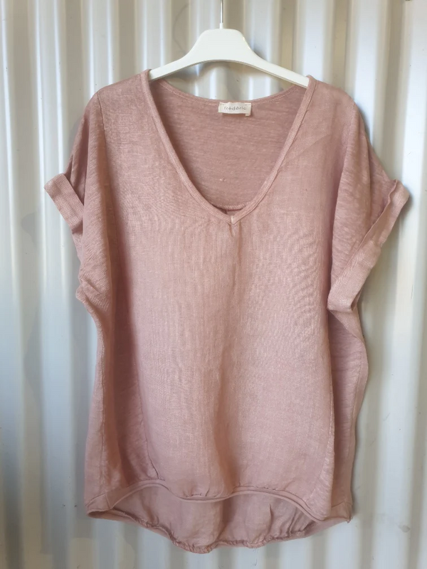 Plain Italian Linen T Shirt - Rose - OS