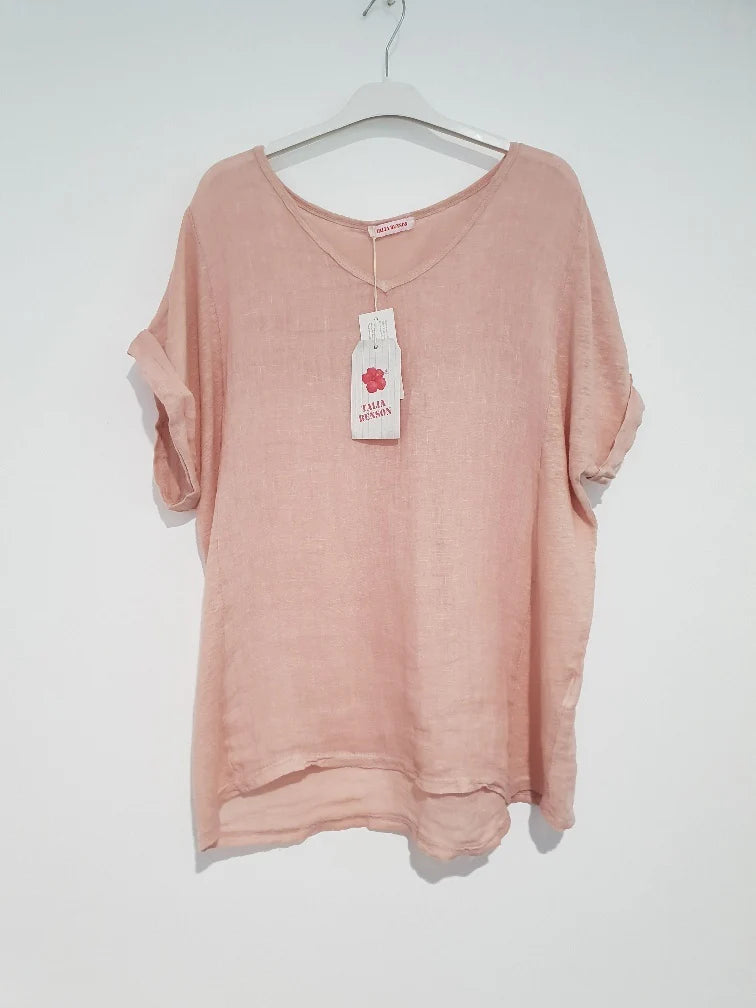 No Band Italian Linen T Shirt - Rose - OS