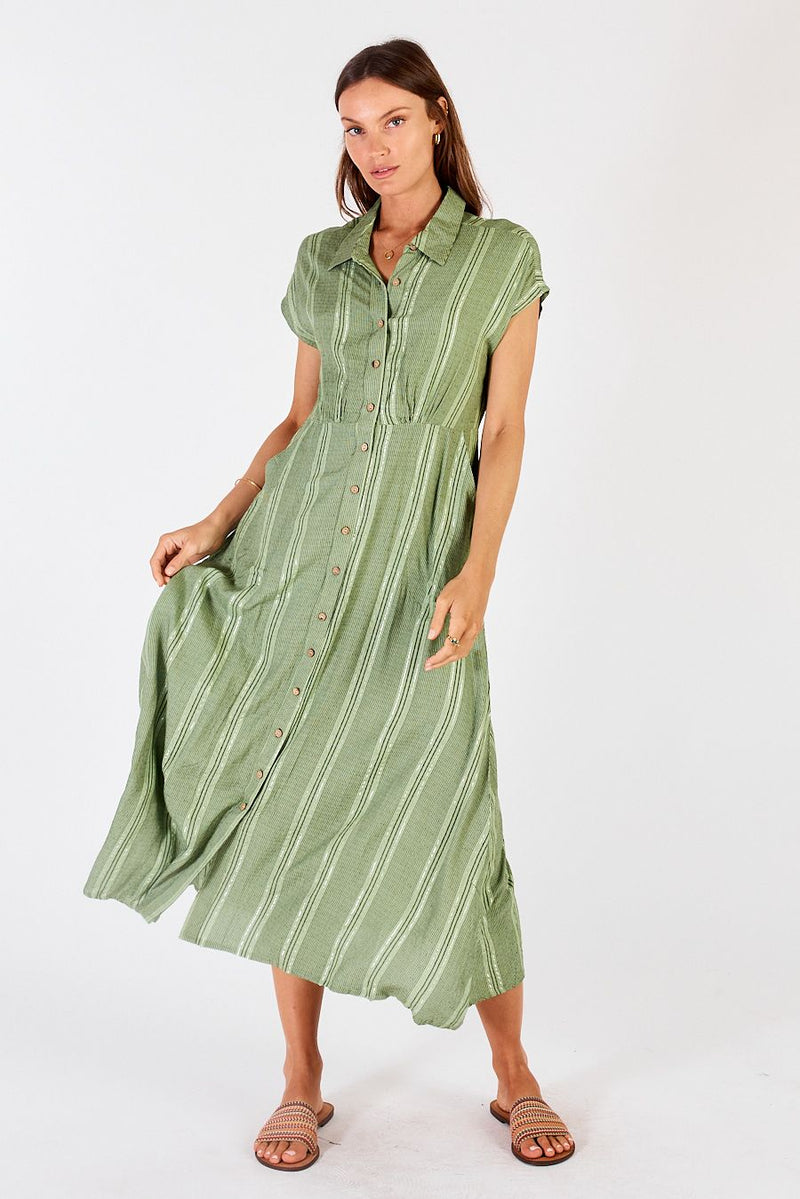 San Vito Button Midi Dress -  Sage