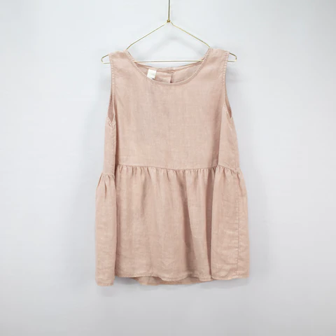 Linen Singlet Top with Buttoned Back - Rose
