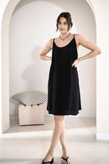 Fundamental Linen Slip Dress - Black