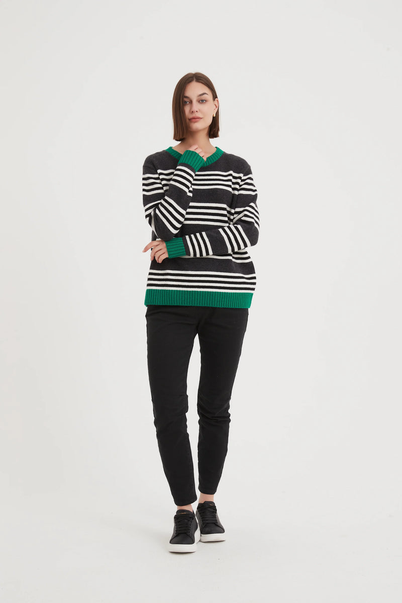 Stripe Contrast Knit - Charcoal / Ivory Stripe